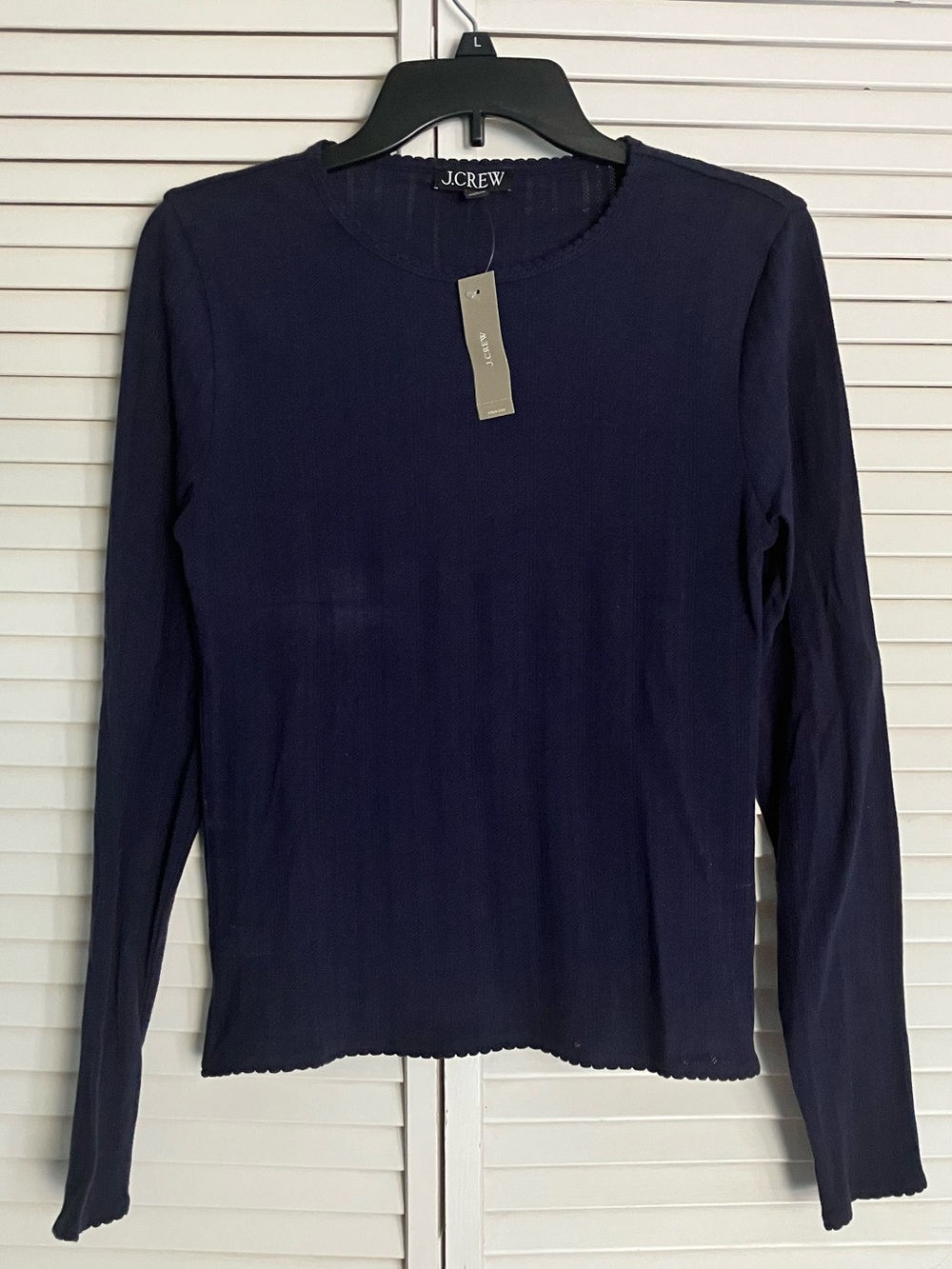 NWT J. Crew Pointelle Knit Long Sleeve Crewneck Tee (Navy) Size Medium